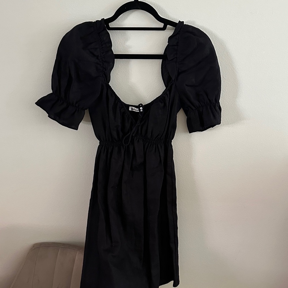 Reformation linen Black Puff Sleeve Dress
